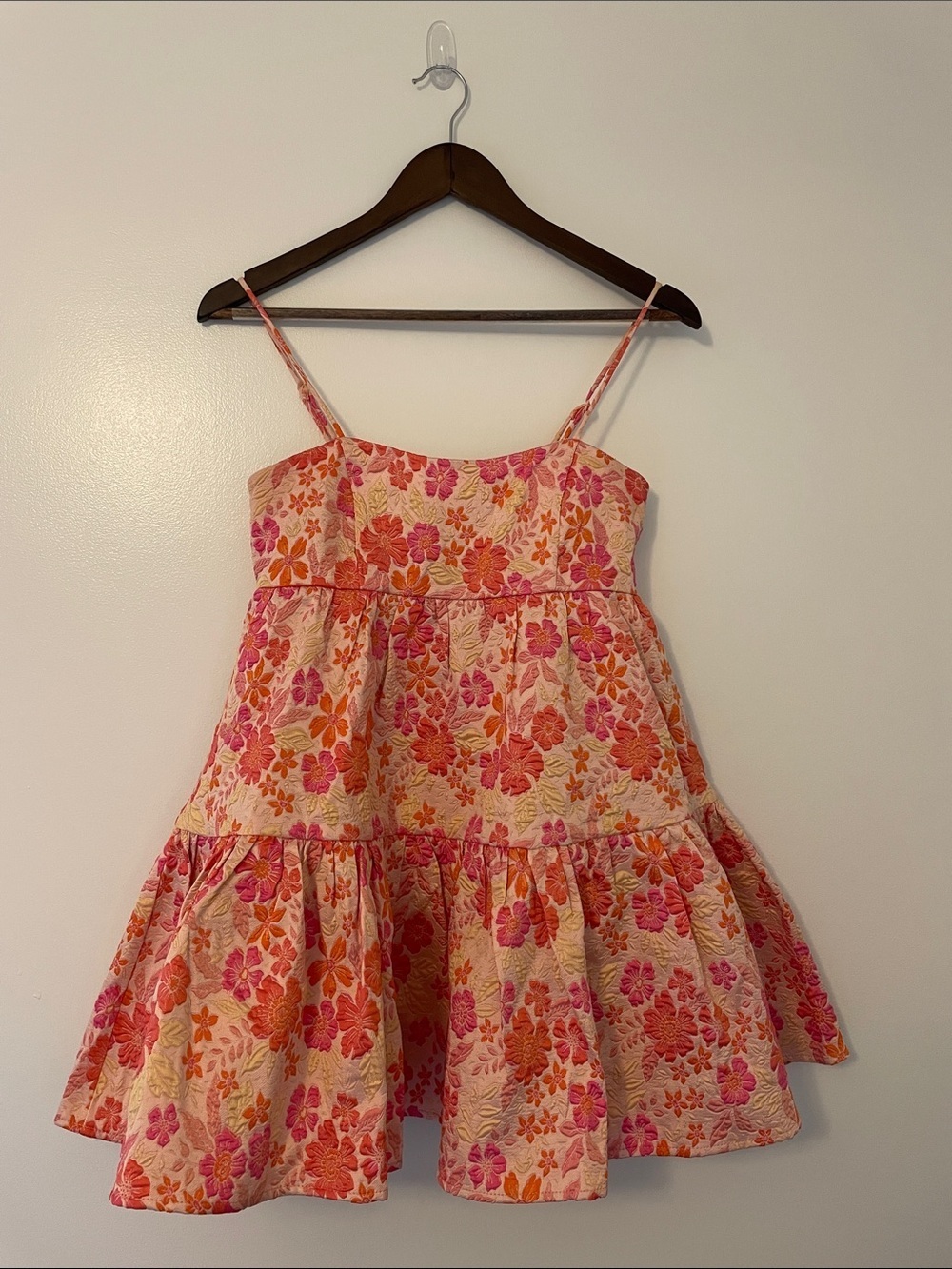 Klesis Floral Pink and Orange Sleeveless Tiered Babydoll Dress